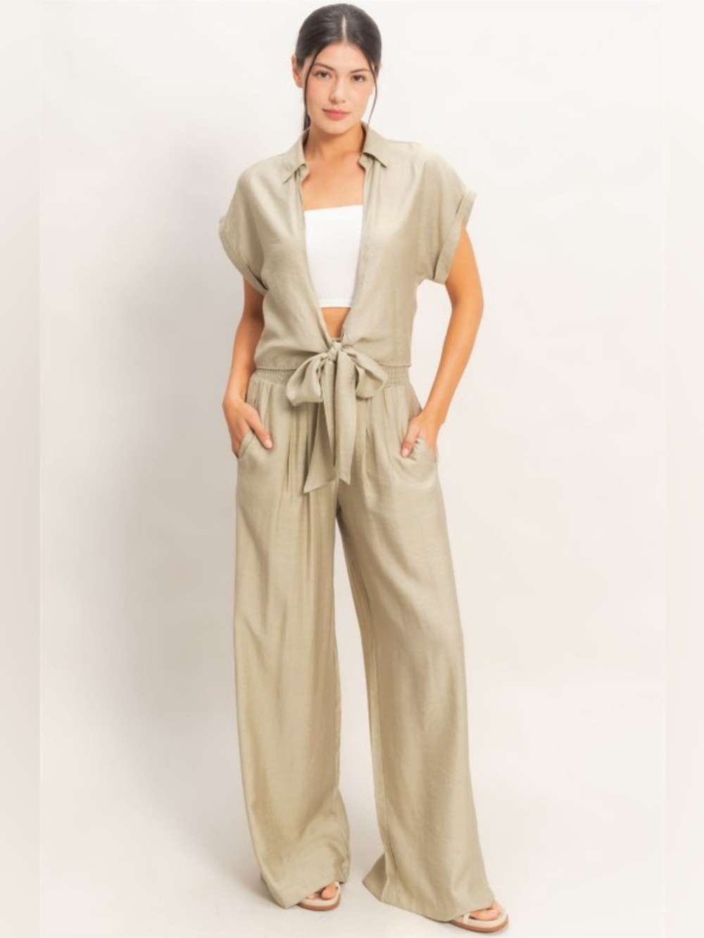 #46 Her Way Pant Set (Light Olive)
